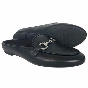 Vionic Adeline Black Leather Buckle Detail Mules